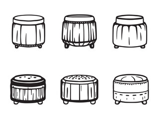 Minimalist ottoman stool elegant black line drawing