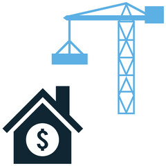 House construction cost icon vector, representing expenditure and budgeting for residential builds. Perfect for homebuyers, renovation planning, and personal finance related to property.