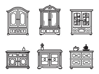 Minimalist sideboard furniture outline vector illustration design
