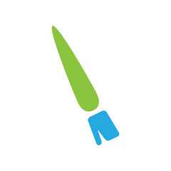 Flat Vector Icon of Green Pencil Paintbrush with Blue Bristles – Simple Art Tool
