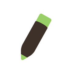 lat Vector Illustration of Brown Pencil with Green Tip and Eraser