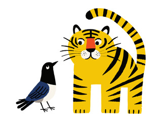 Traditional Korean Folk Painting, Hojakdo, Tiger and Magpie, Minhwa, Korean Cultural Art