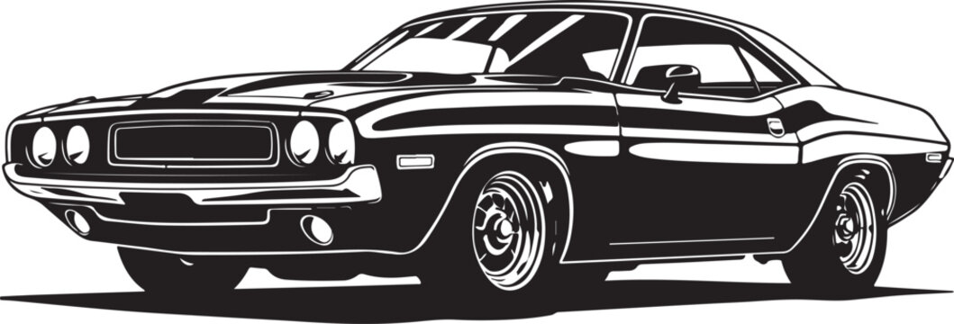 Vintage American Muscle Car Vector Illustration - Classic Challenger
