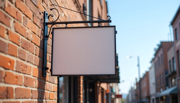 Blank Square Shop Sign on Brick Wall