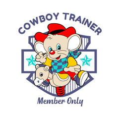Cute cartoon mouse cowboy , Flat Vector Illustration