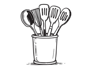 Minimalist utensil holder illustration kitchen tool vector art
