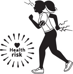 Flat illustration of a woman experiencing chest pain isolated on transparent background