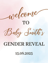 Gender reveal welcome banner Pink and blue color Boy or girl