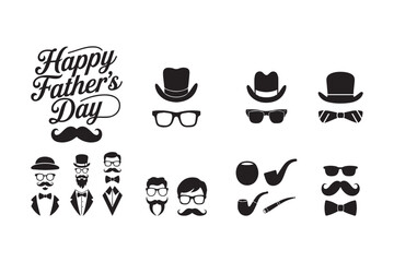 Father’s Day Gentleman Icon Set and Text Vector Illustration