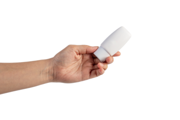 Skin care or sunscreen cosmetic and hand on transparent background.