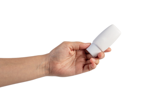 Skin care or sunscreen cosmetic and hand on transparent background. - Powered by Adobe