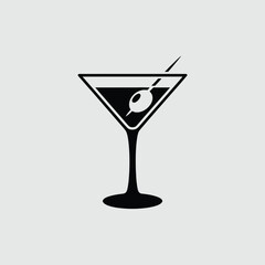 Elegant Black and White Martini Glass with Olive Illustration