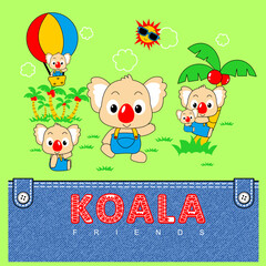 koala playing with friends
, Animal Cartoon, Flat Vector Illustration