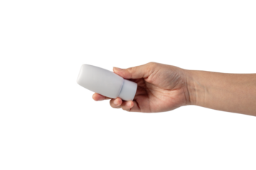 Skin care or sunscreen cosmetic and hand on transparent background.