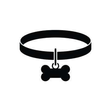 Black dog collar with bone tag on a white background