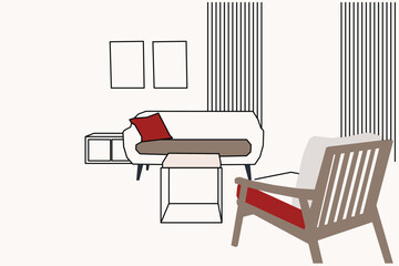 Interior design with modern living room on white background , vector , illustration