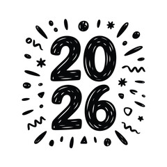 Hand Drawn 2026 New Year Design with Festive Decorations
