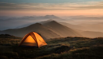 Mountain with a camping tent. Travel concept