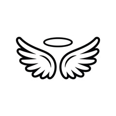 Simple Angel Wings and Halo Illustration in Black and White © tarek