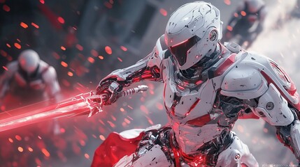 Dynamic Futuristic Warrior with Luminous Sword and Advanced Armor Concept
