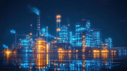 Futuristic Glowing Industrial Complex Detail at Night Cityscape Scenery