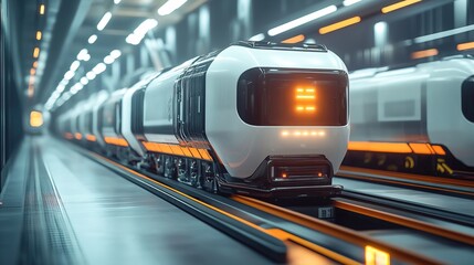 Futuristic Interior Subway Train Vehicle at Station Platform Transportation