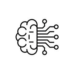 Artificial Intelligence Symbol Brain Connected to Circuitry in Black and White