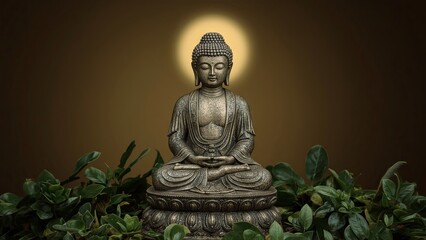 A serene Buddha statue placed against a plain, isolated background, emphasizing its peaceful expression, spiritual symbolism, and tranquil presence in a minimalist setting
