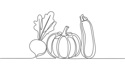 Single Line Drawing of Autumn Vegetables minimalist line