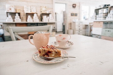 Cake with Herb Tea on the table