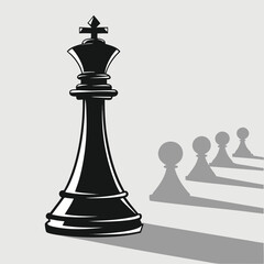 Black King Leading Pawn Soldiers into Strategic Battle Against White Pieces