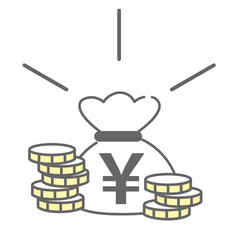 Money bag with yen coins icon