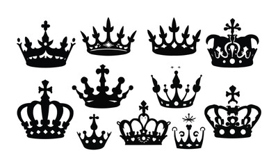 Crown icon set. Royal crown symbol collection.