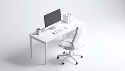 White Home Office Isometric View Minimalist Workspace