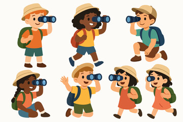 Vector Set Capturing a moment of childhood curiosity