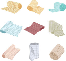 gauze roll set cartoon vector illustration