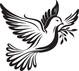 Peace Dove with Olive Branch - Hand Drawn Vector Illustration