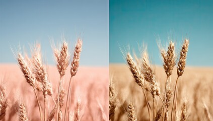 Fototapeta premium Wheat field in contrasting colors