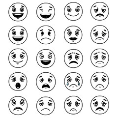 Emojis faces icon in hand drawn style. Doddle emoticons vector illustration