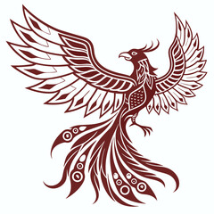 Obraz premium Majestic Phoenix Bird in Ornamental Style – Vector Mythical Illustration, Decorative vector illustration of a rising phoenix with intricate wings and tail, symbolizing rebirth and strength in ornate s