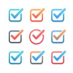 Colorful Checkmark Icons A Set of Nine Modern Graphic Design Elements