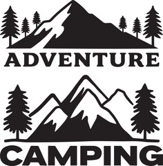 Camping typography with Camping vector. Adventure, Outdoors, Mountains, Hiking. vector illustration.