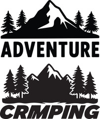 Camping typography with Camping vector. Adventure, Outdoors, Mountains, Hiking. vector illustration.
