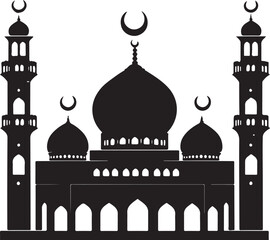 Grand Mosque Silhouette - Islamic Architecture Vector Illustration
