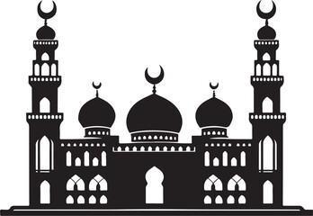 Grand Mosque Silhouette - Islamic Architecture Vector Illustration