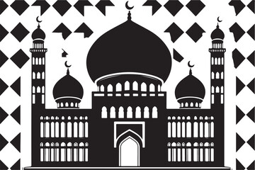 Grand Mosque Silhouette - Islamic Architecture Vector Illustration