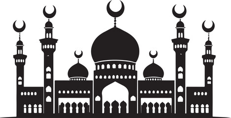 Grand Mosque Silhouette - Islamic Architecture Vector Illustration