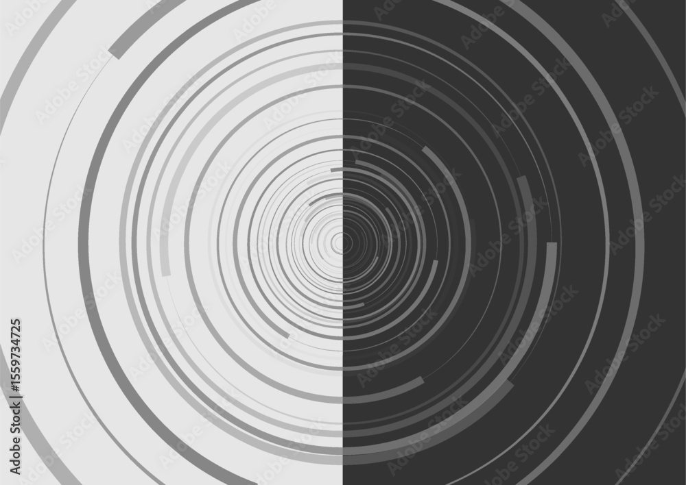 Poster Black and white minimal circular lines abstract futuristic tech background. Vector concept design