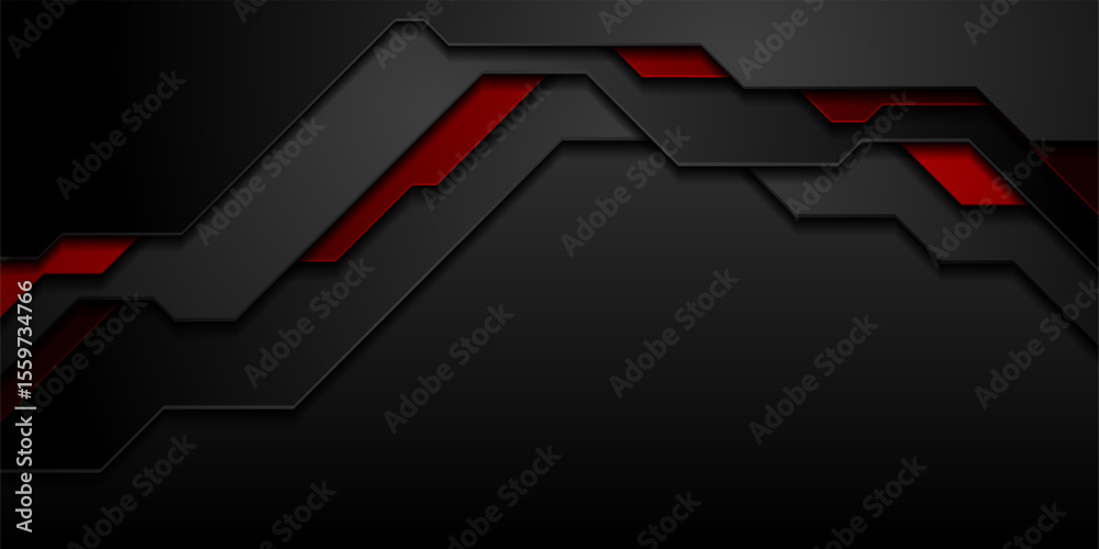 Aufkleber Black and red geometric technology abstract background. Concept minimal vector design