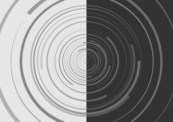 Black and white minimal circular lines abstract futuristic tech background. Vector concept design